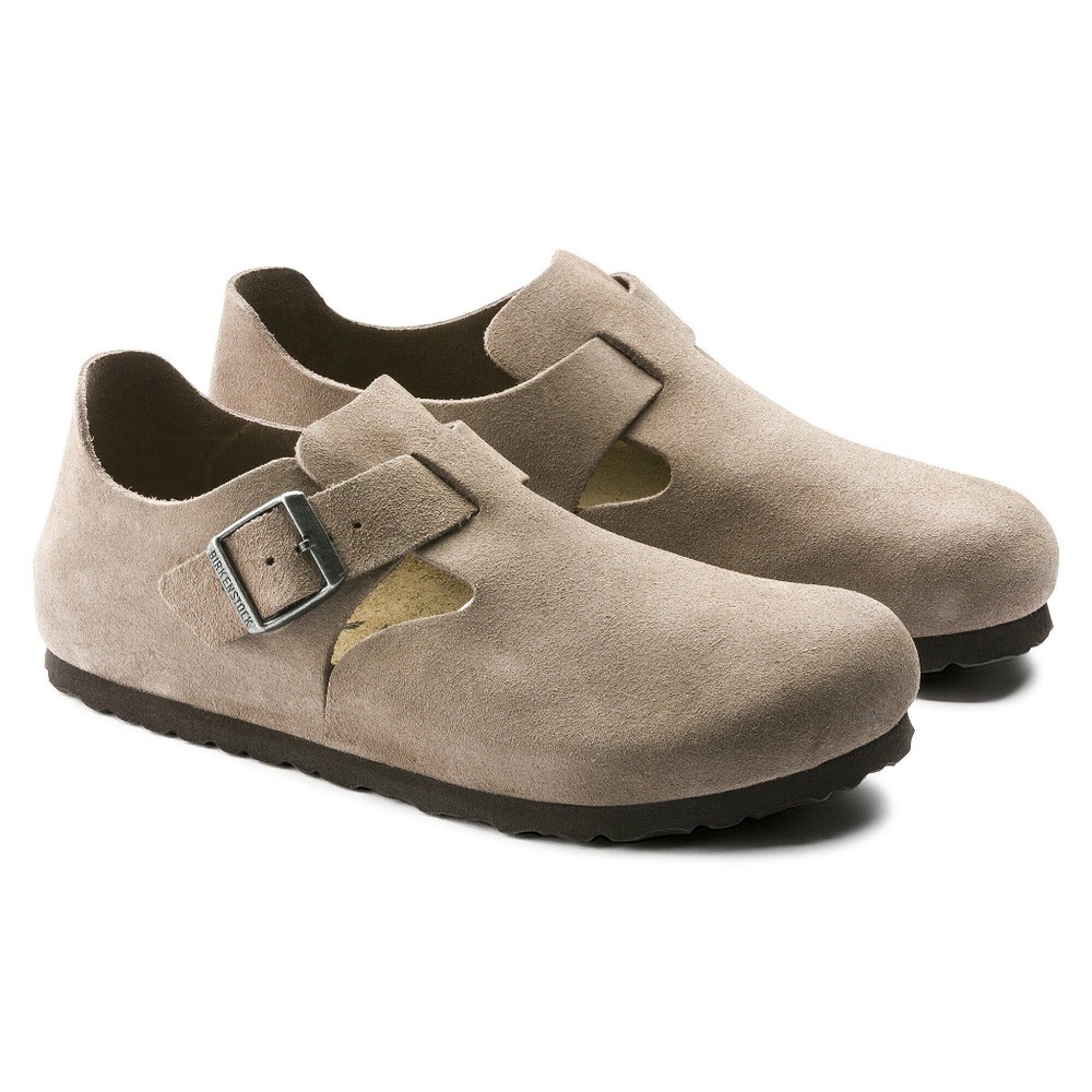 Birkenstock London Suede Leather Clogs Taupe